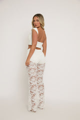 White Lace Kick Flare Trousers - Antonella