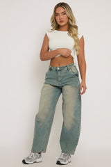 Washed Blue Stretch Balloon Jeans - Tabitha