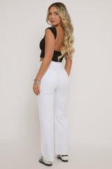 White Stretch Frayed Hem Straight Leg Jeans - Scarlett