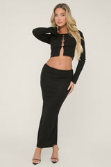 Black Button Front Rib Top and Maxi Skirt Co-ords - Kodi