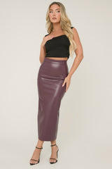 Wine Faux Leather Maxi Pencil Skirt - Miley