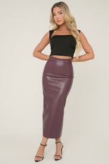 Wine Faux Leather Maxi Pencil Skirt - Miley