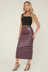 Wine Faux Leather Maxi Pencil Skirt - Miley