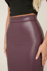 Wine Faux Leather Maxi Pencil Skirt - Miley