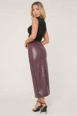 Wine Faux Leather Maxi Pencil Skirt - Miley