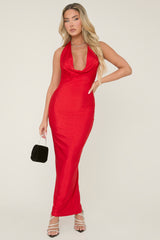 Red Slinky Cowl Maxi Dress - Beatrice