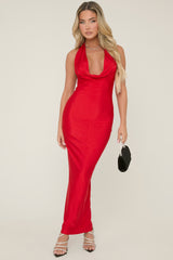 Red Slinky Cowl Maxi Dress - Beatrice