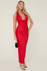 Red Slinky Cowl Maxi Dress - Beatrice