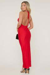 Red Slinky Cowl Maxi Dress - Beatrice