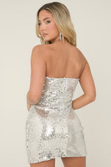 Silver Sequin Bandeau Mini Dress - Francesca