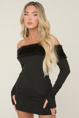 Black Textured Fold Down Mini Dress - Megan