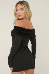 Black Textured Fold Down Mini Dress - Megan