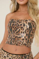 Leopard Sequin Bardot Corset Detail Top - Darcey