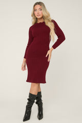 Wine Open Twist Back Midi Bodycon Jumper Dress - Karrah