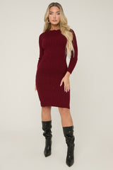 Wine Open Twist Back Midi Bodycon Jumper Dress - Karrah