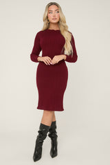 Wine Open Twist Back Midi Bodycon Jumper Dress - Karrah