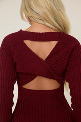 Wine Open Twist Back Midi Bodycon Jumper Dress - Karrah
