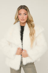 Cream Faux Fur Waterfall Long Sleeves Cropped Coat - Scottie