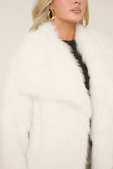 Cream Faux Fur Waterfall Long Sleeves Cropped Coat - Scottie