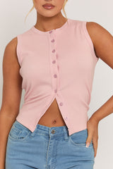 Pink Sleeve Button Up Rib Top - Nikolina