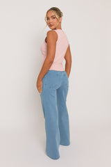 Pink Sleeve Button Up Rib Top - Nikolina