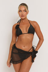 Black Corsage Bikini And Beach Cover 3 piece Co-ord Set - Serefina