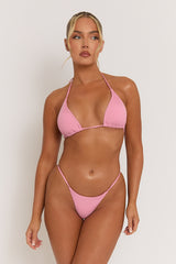 Pink Ribbed Basic Triangle Bikini - Vitalia