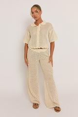 Cream Crochet Wide Leg Trouser - Sabina