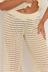 Cream Crochet Wide Leg Trouser - Sabina