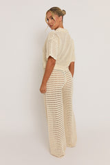 Cream Crochet Wide Leg Trouser - Sabina