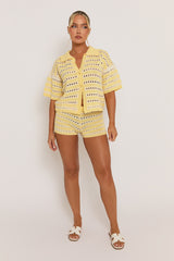 Butter Yellow Crochet Cropped Shirt and Short Co-ord Set - Clover