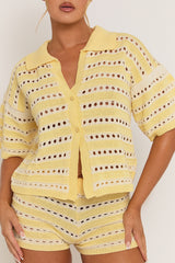 Butter Yellow Crochet Cropped Shirt and Short Co-ord Set - Clover