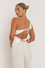 White Linen-Look Asymmetric Top And Wide Leg Trouser Co-ord Set - Allison