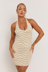 Cream Wave Crochet Halter Neck Mini Dress - Nixie