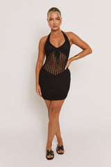 Black Crochet Halterneck Mini Dress - Delphine
