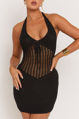 Black Crochet Halterneck Mini Dress - Delphine