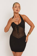 Black Crochet Halterneck Mini Dress - Delphine