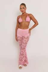 Pink Lace Kick Flare Trousers - Antonella