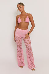 Pink Lace Kick Flare Trousers - Antonella