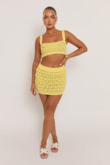 Butter Yellow Crochet Bralette and Mini Skirt Co-ord Set - Lorelei