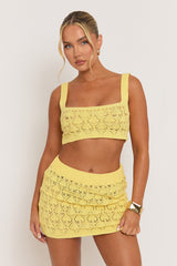 Butter Yellow Crochet Bralette and Mini Skirt Co-ord Set - Lorelei