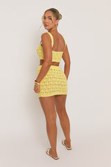 Butter Yellow Crochet Bralette and Mini Skirt Co-ord Set - Lorelei