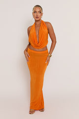Orange Plunge Halter Top and Maxi Skirt Co-ord Set - Aaliyah
