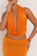 Orange Plunge Halter Top and Maxi Skirt Co-ord Set - Aaliyah