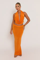 Orange Plunge Halter Top and Maxi Skirt Co-ord Set - Aaliyah