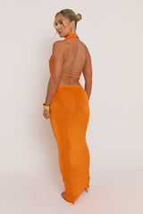 Orange Plunge Halter Top and Maxi Skirt Co-ord Set - Aaliyah
