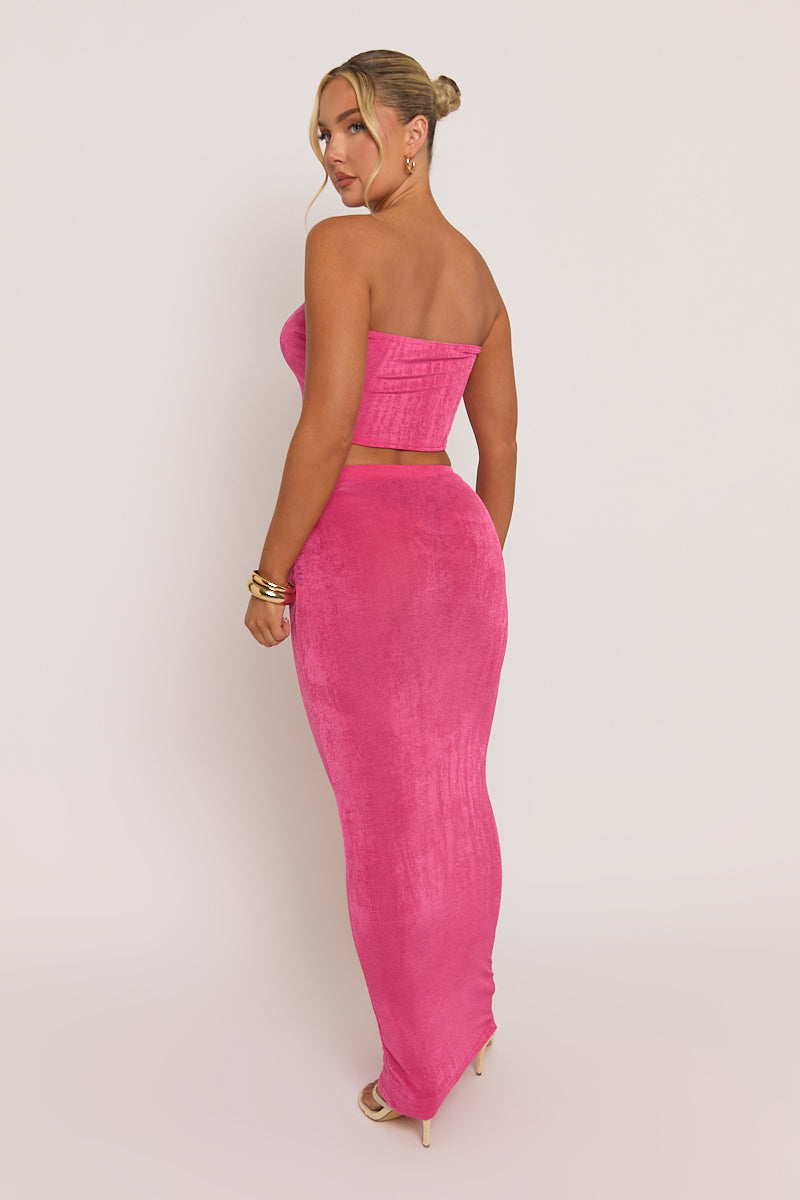 Pink Bandeau and Maxi Skirt Co-ord Set - Kinsley