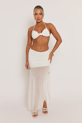 White Bralet and Semi Sheer Maxi Skirt Co-ord Set - Evalina