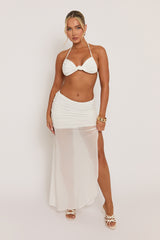 White Bralet and Semi Sheer Maxi Skirt Co-ord Set - Evalina