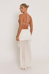 White Bralet and Semi Sheer Maxi Skirt Co-ord Set - Evalina